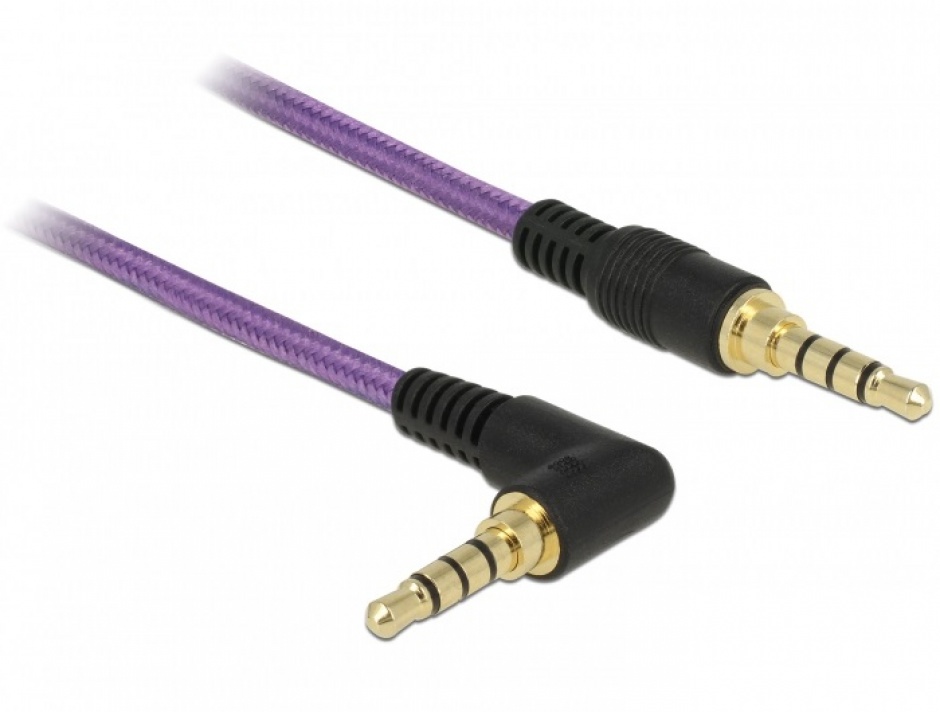 Imagine Cablu stereo jack 3.5mm 4 pini unghi Mov (pentru smartphone cu husa) T-T 1m, Delock 85611